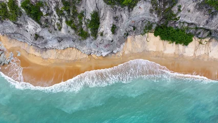 Fototapeten Scenic Cliffs In Porto Seguro Bahia Brazil. Idyllic Beach. Nature Landscape. Bahia Brazil. Tourism Background. Scenic Cliffs In Porto Seguro Bahia. Brazil Discovery Coast. © ByDroneVideos