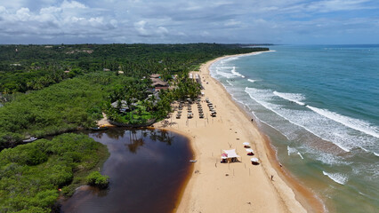 Trancoso Beach In Trancoso Bahia Brazil. Beach Landscape. Brazilian Northeast. Bahia Brazil. Seascape Outdoor. Trancoso Beach In Trancoso Bahia. Brazil Discovery Coast.