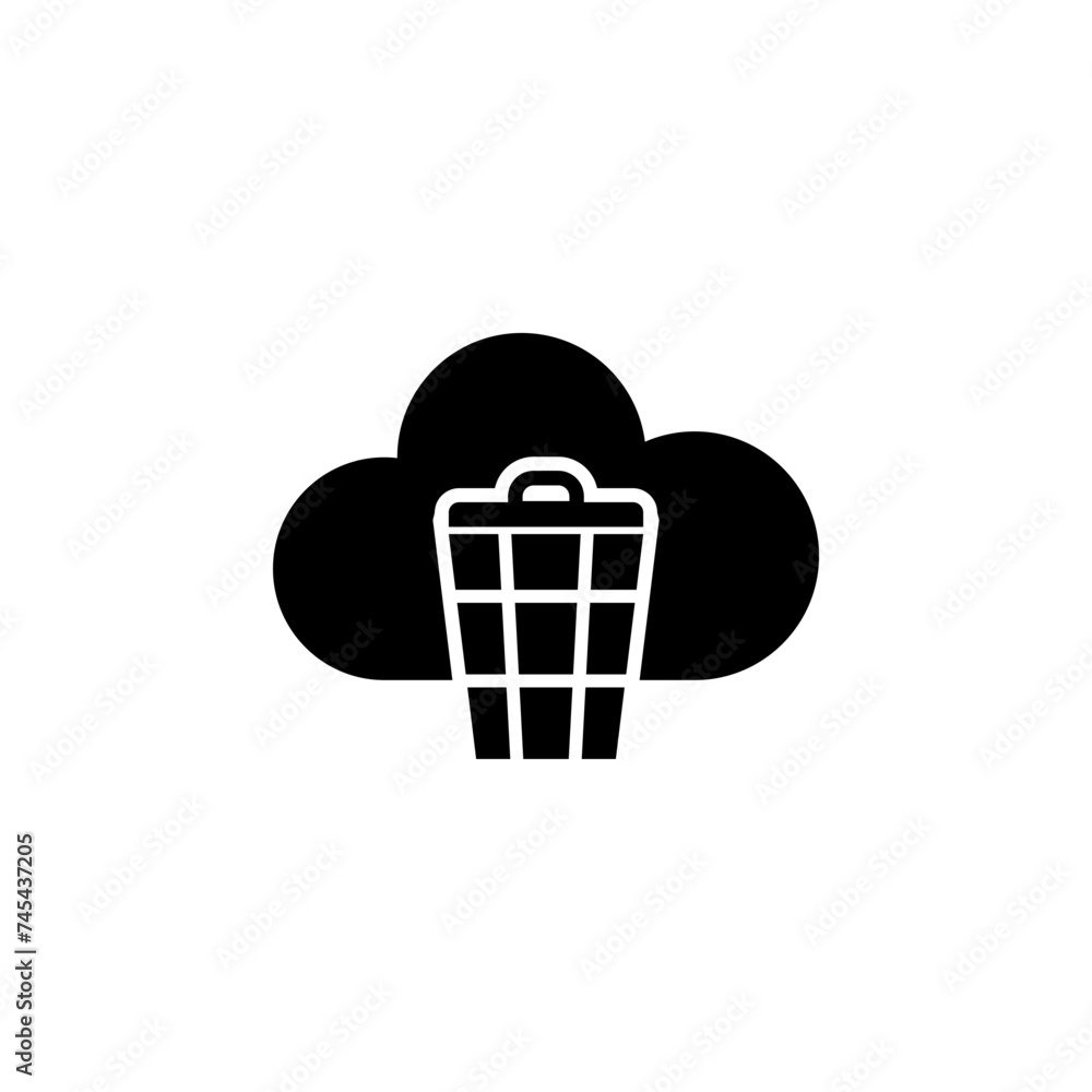 Poster cloud computing trash bin flat vector icon
