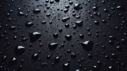 Water droplets on a black background. Illustration by Generative AI.