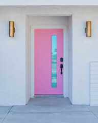 Pink door on a mid-century modern house