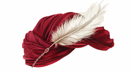 Turban and Feather  Red Turban With Ruby Jewel and