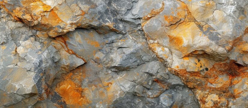 A detailed view of a rock with yellow paint splattered across its surface, showcasing the texture and color contrast of the natural stone and man-made pigment.