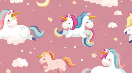 Unicorn Sleep Dream Decoration Seamless Pattern Pink