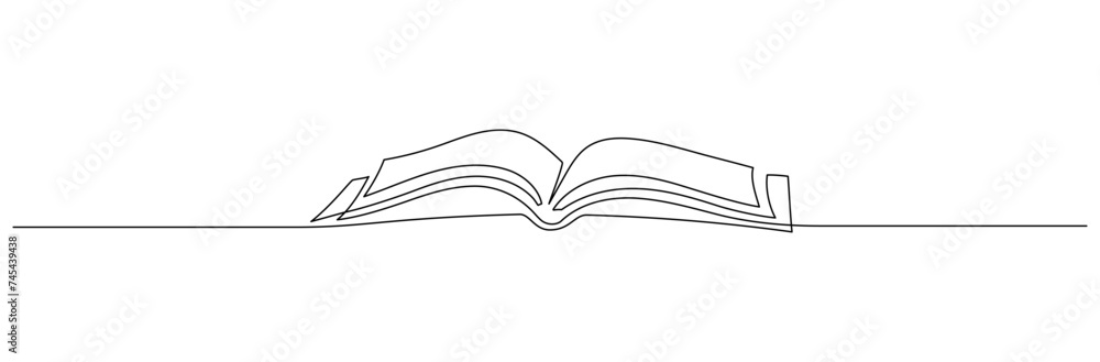 Aufkleber one continuous line drawing of opened book. education in school and library studying in simple linea