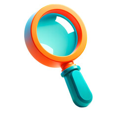Colorful cartoon magnifying glass with a vibrant blue lens