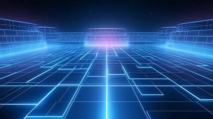 Perspective grid abstract retro background, cyberspace grid