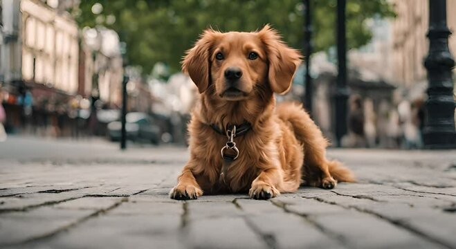 a cute pet dog in the city
