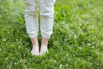 Closeup on woman in meadow outdoors