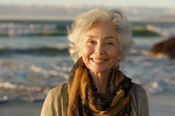 Happy mature woman of 50 years on the beach