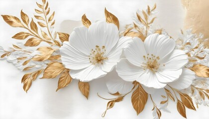 Golden floral painting abstract background.Decorative relief wallpaper. 
