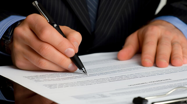 Professional Signing Contract, Close-Up of Executive's Hand with Pen