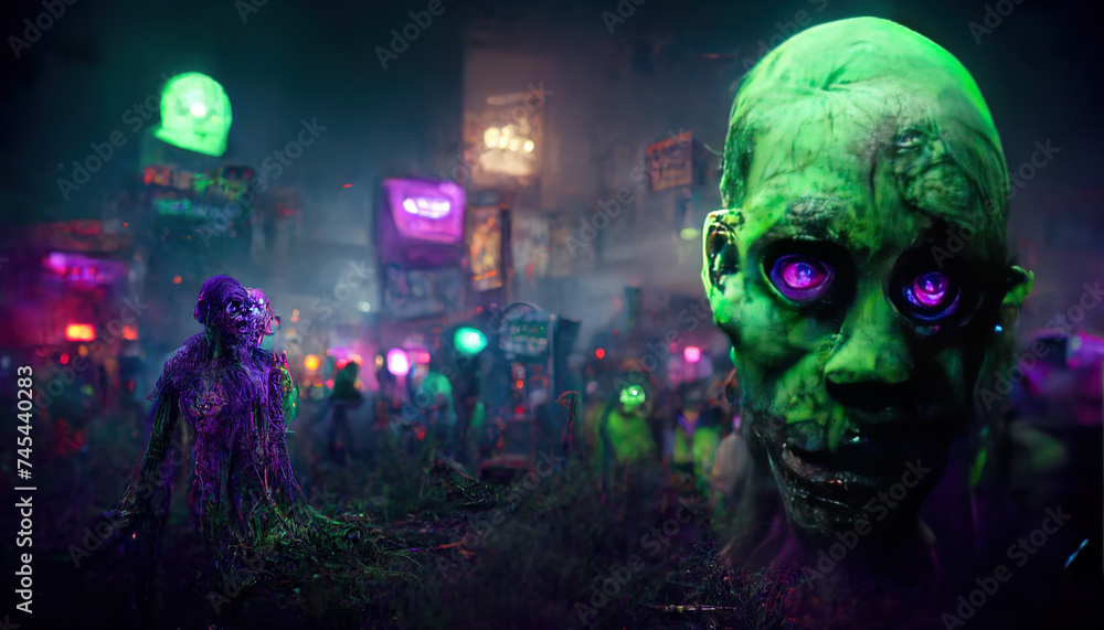 Wall mural green zombie. ai generated background.