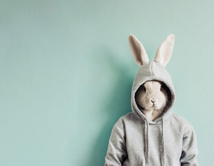  cool easter bunny, wearing a hooded sweatshirt, minimalist, isolated - obrazy, fototapety, plakaty