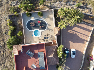 Aerial view of house with solar panel installation