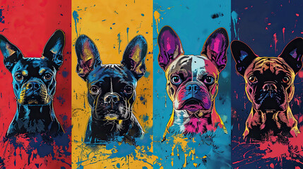 different breeds of dog on vibrant multicolor background