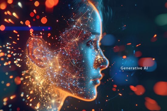 Female face formed by glowing particles showcasing the power of generative AI image generation