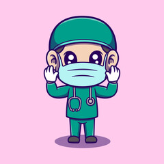 Cute doctor Cartoon Vector Icon Illustration. Nature Icon Concept Isolated Premium Vector. Flat Cartoon Style	
