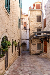 Traditional architecture and street view in old town Kotor, Montenegro