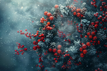 Winter holiday wreath in the snow