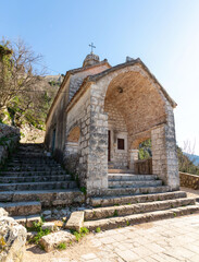 Fototapeta na wymiar The Church of Our Lady of Remedy on the slope of St. John, Kotor, Montenegro