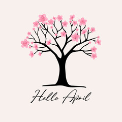 Hello April. Welcome april. Hello april with spring season background vector.