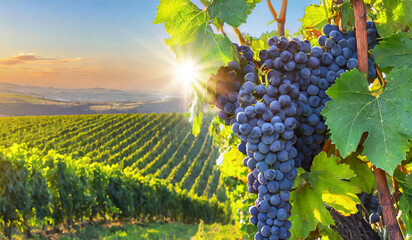 Winery fields and grapevines that produce wine, Shiraz, Merlot, Cabernet, etc - obrazy, fototapety, plakaty