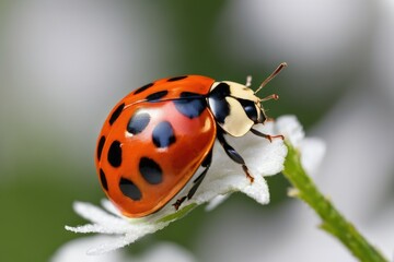 a high quality stock photograph of a single ladybug close up full body isolated on a nature background