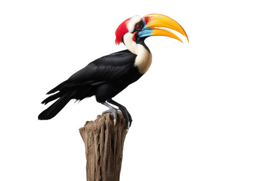 a high quality stock photograph of a single hornbill full body isolated on a white background