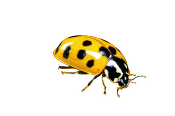 Fototapeta premium a high quality stock photograph of a single yellow ladybug close up full body isolated on a white background