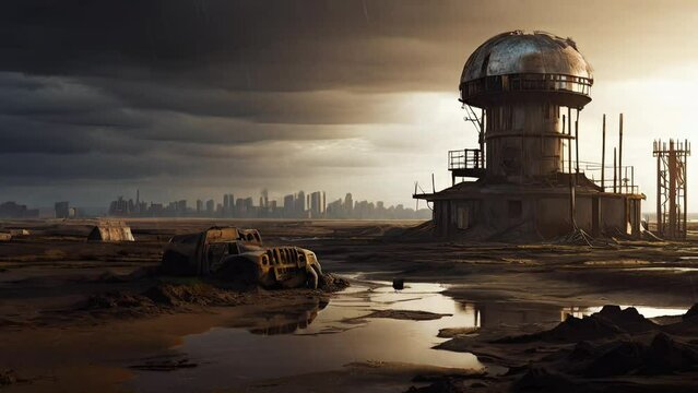 Abandoned Building in Post-Apocalyptic Motion Background - Full HD Video