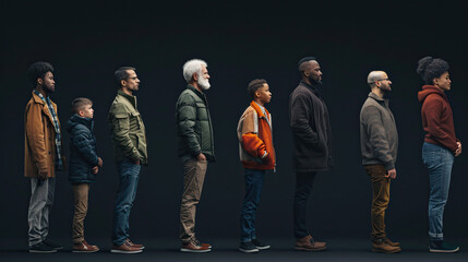 concept of Belonging Inclusion Diversity Equity DEIB, group of different ages of people on dark background