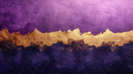 Purple and gold texture background design. Purple and gold rough painted wall surface. Raster bitmap digital illustration. AI artwork.