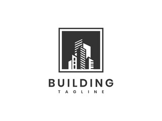 Real estate building logo design template.building logo isolated in a box