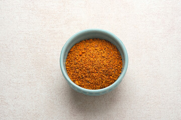 Dried red hot chili on wooden table, copy space
