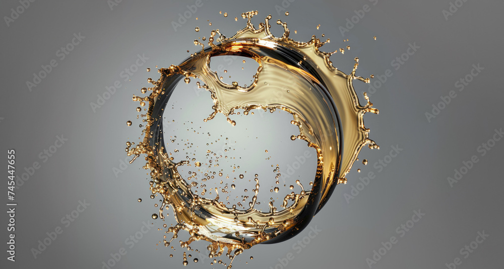 Poster circle splash of machine oil with splashes on gray background as a resource for design use