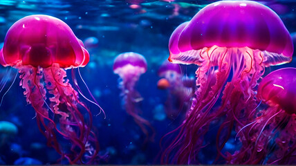 wonderful group of jellyfish floating in the ocean