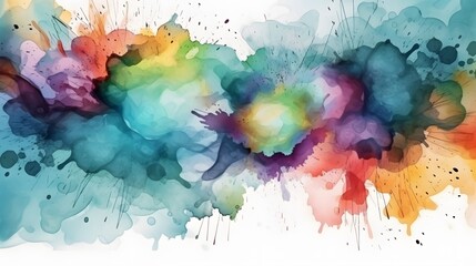Background with colorful watercolor splash, paint stains. Bright rainbow explosion