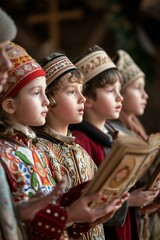Fototapeta premium Choir Boys Singing in Traditional Church Ceremony