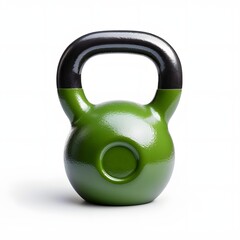 Green metal kettlebell for sport isolated on white background.