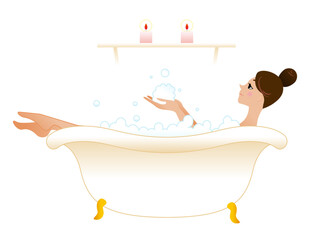 バスタブでリラックする若い女性