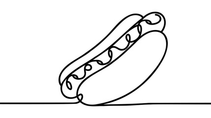 Continuous one line drawing of American hot dog cafe logotype template concept.