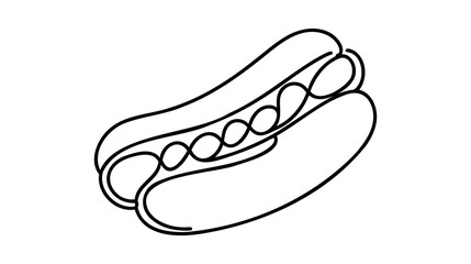 Continuous one line drawing of American hot dog cafe logotype template concept.