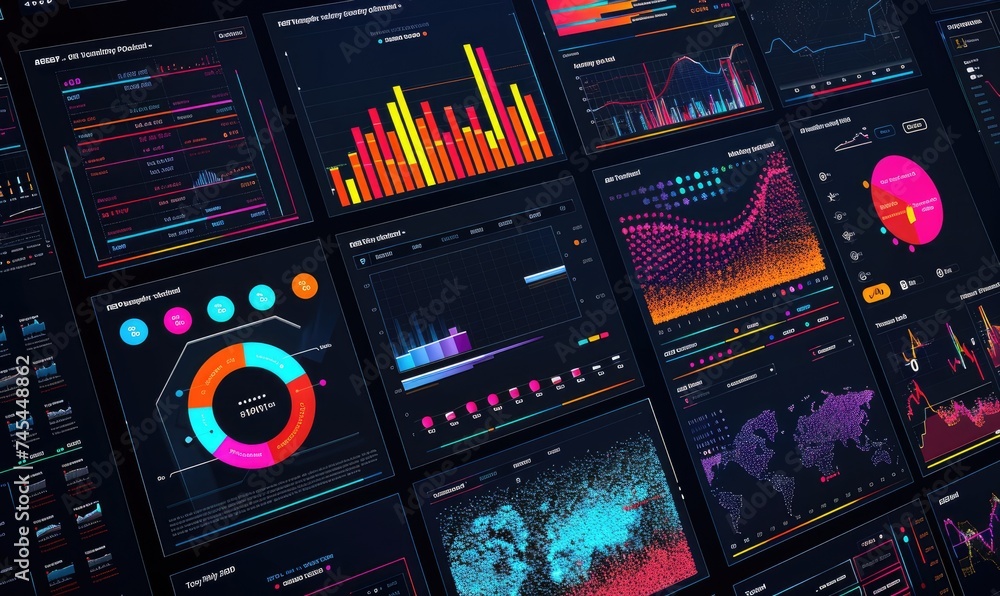 Aufkleber a webpage showing a dashboard with many colorful graphics