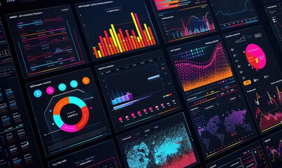 A webpage showing a dashboard with many colorful graphics