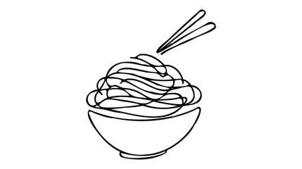 One continuous line drawing of fresh delicious Japanese ramen restaurant logo emblem.