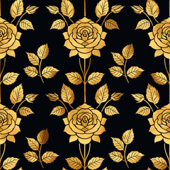 Geometrical symmetrical Art-Deco pattern with gold metallic roses and leaves Seamless wallpaper high-quality design abstract print