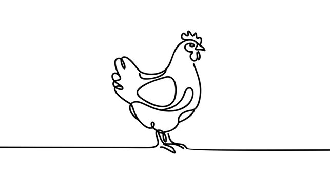 recommend clip art: Hen in continuous line art drawing style. Chicken minimalist black linear design isolated on white background.