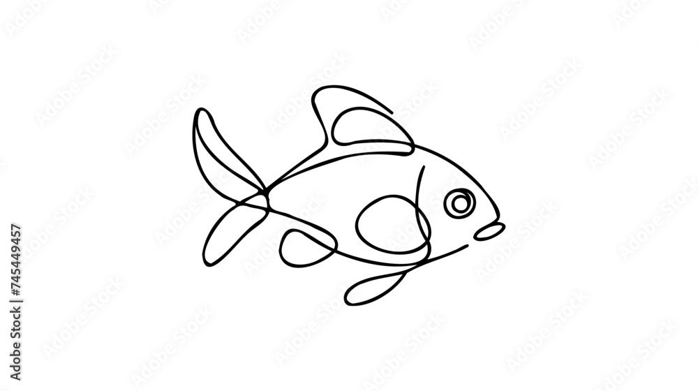 Poster fish in continuous line art drawing style. minimalist black linear sketch on white background. vecto