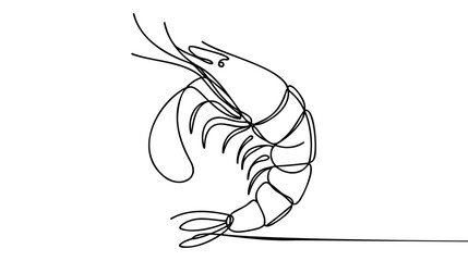 One continuous line drawing of fresh shrimp for seafood logo identity.